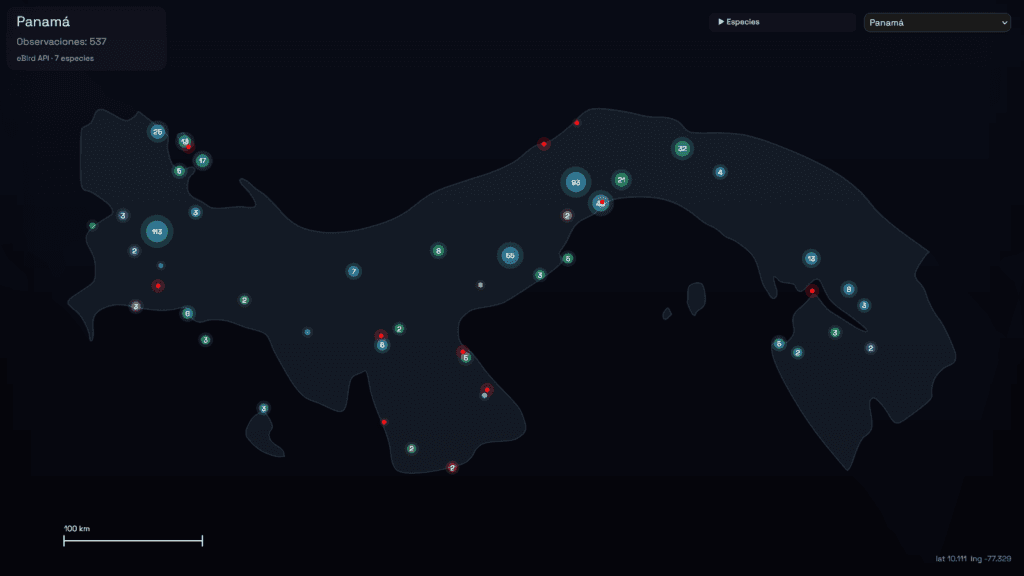 Avistamiento de aves. Visualización de datos en tiempo real 7 losojos avistamientosEbird